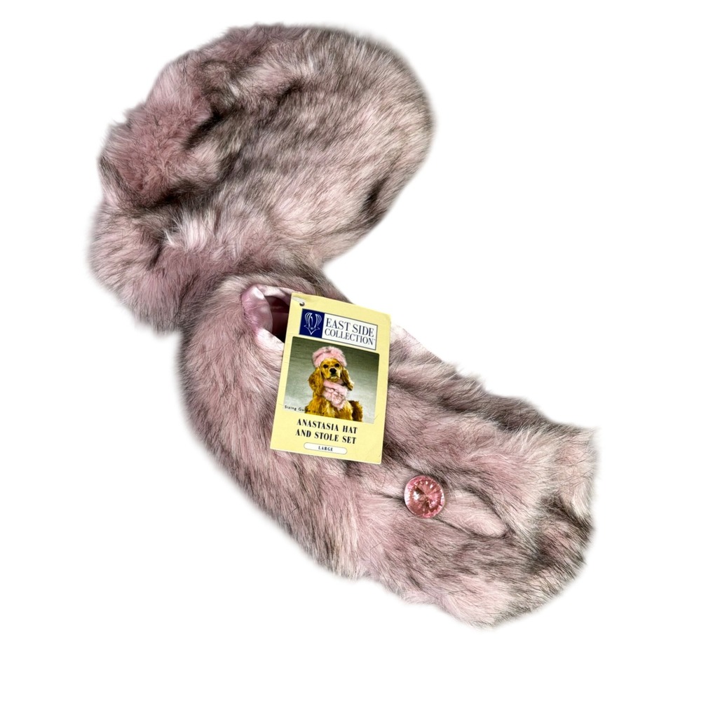 East Side Anastasia Hat and‎ Stole Set Pet Large Pink Faux Fur ZA5341675
